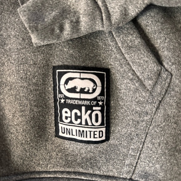 Ecko Unlimited Men’s Hoodie Gray Vintage Y2K street wear Charcoal Sweatshirt - Picture 6 of 7